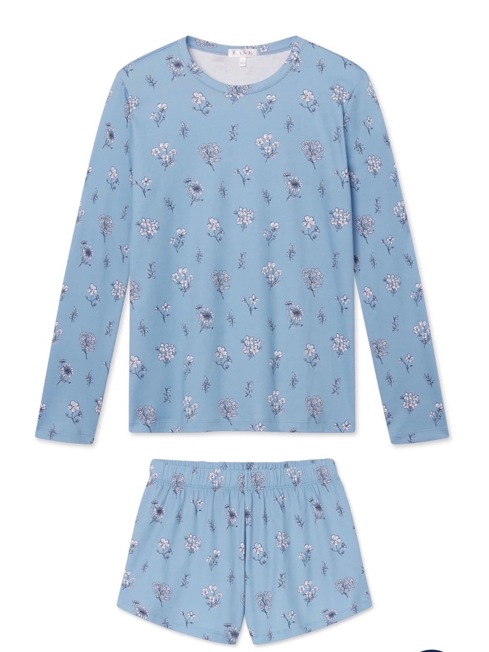 NWT Lake Pajamas Pima Crew Long-Short Set in Serene Blue Adeline Floral
